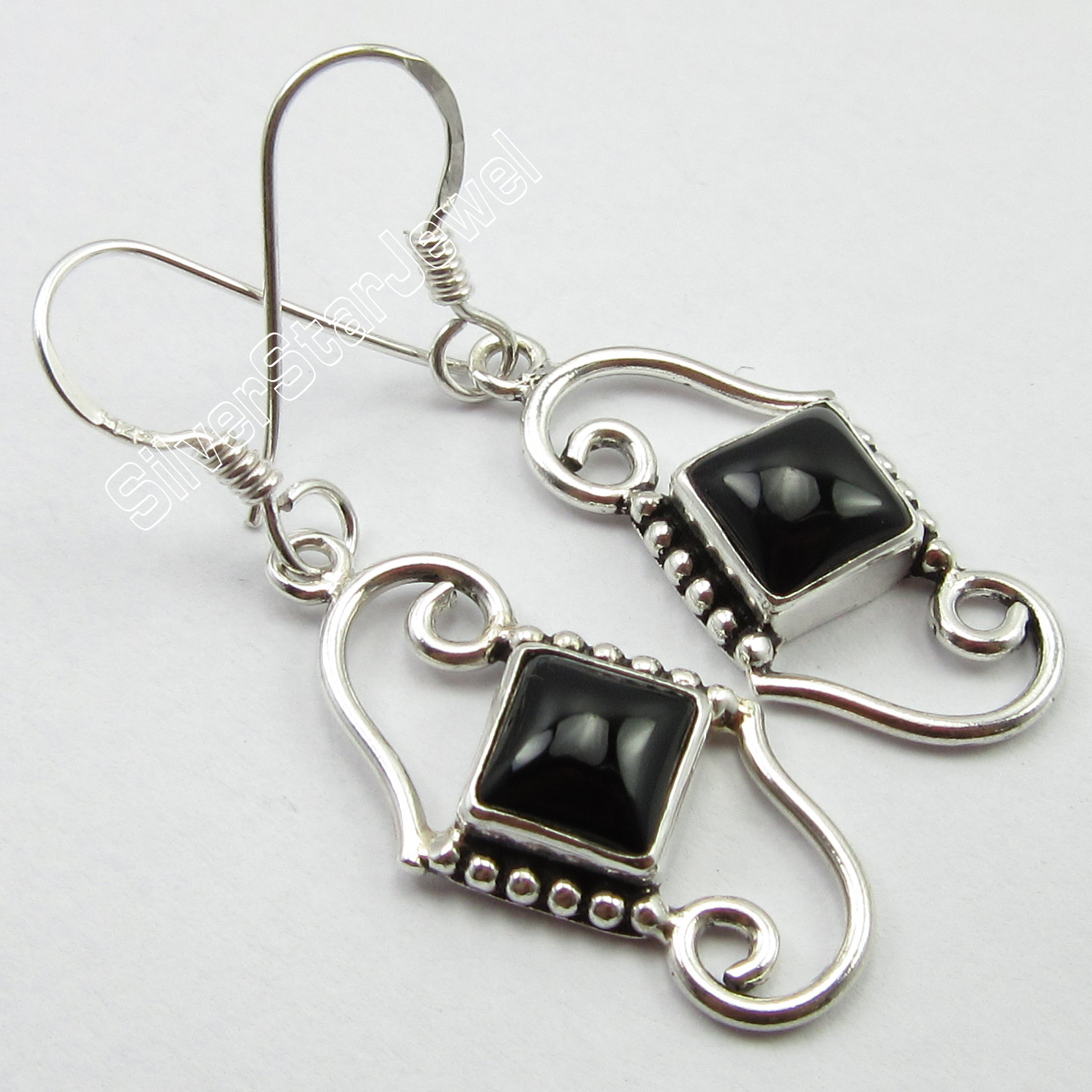 GIFT FOR FRIEND Earrings, 925 Pure Silver BLACK ONYX ART Jewelry 1 5/8