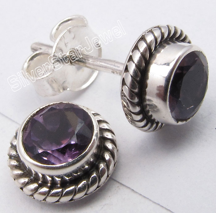 925 Sterling Silver ROUND SHAPE Genuine GEMSTONE New Studs Earrings Collection eBay