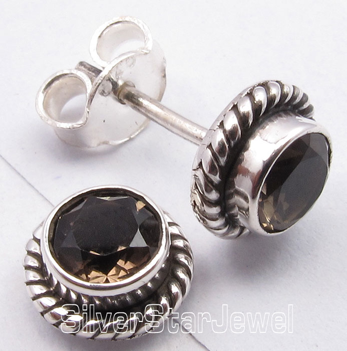 925 Sterling Silver ROUND SHAPE Genuine GEMSTONE New Studs Earrings Collection eBay
