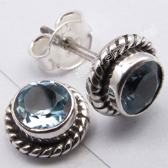 925 Sterling Silver ROUND SHAPE Genuine GEMSTONE New Studs Earrings Collection eBay