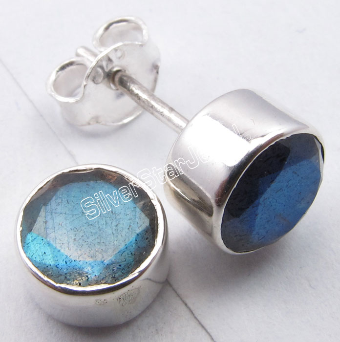 925 Sterling Silver ROUND SHAPE Genuine GEMSTONE New Studs Earrings Collection eBay