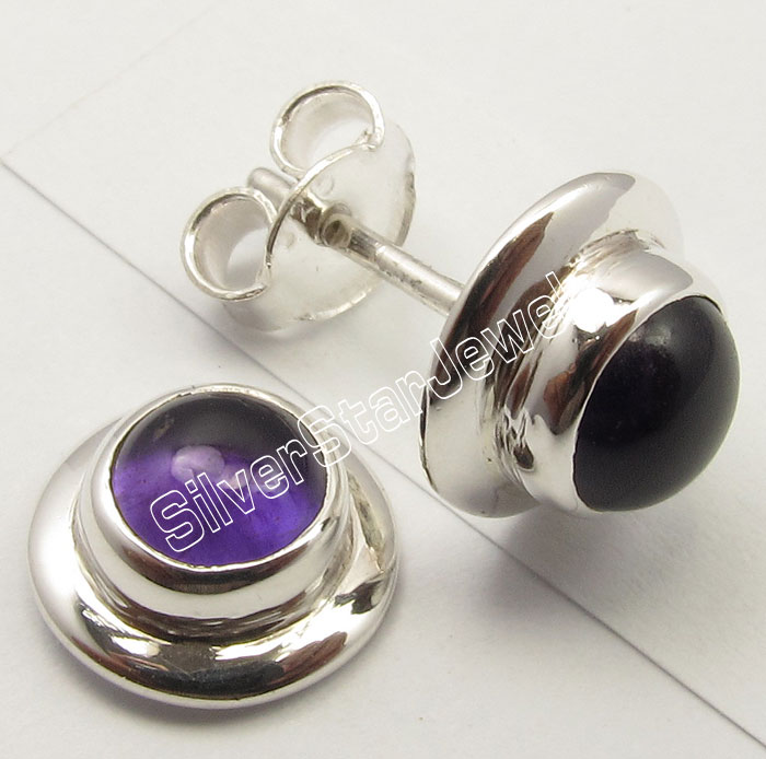 925 Sterling Silver ROUND SHAPE Genuine GEMSTONE New Studs Earrings Collection eBay
