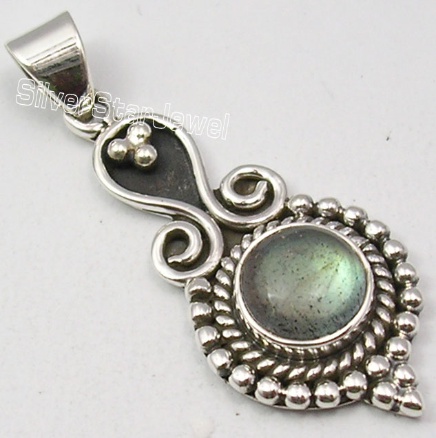 925 Sterling Silver Natural Labradorite Pendant – Real Gemstone – Choose Shape