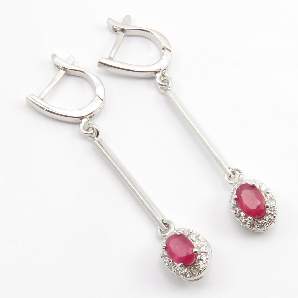 July Birthstone Sterling Silver and Ruby Dangly Drop Ear RIngs