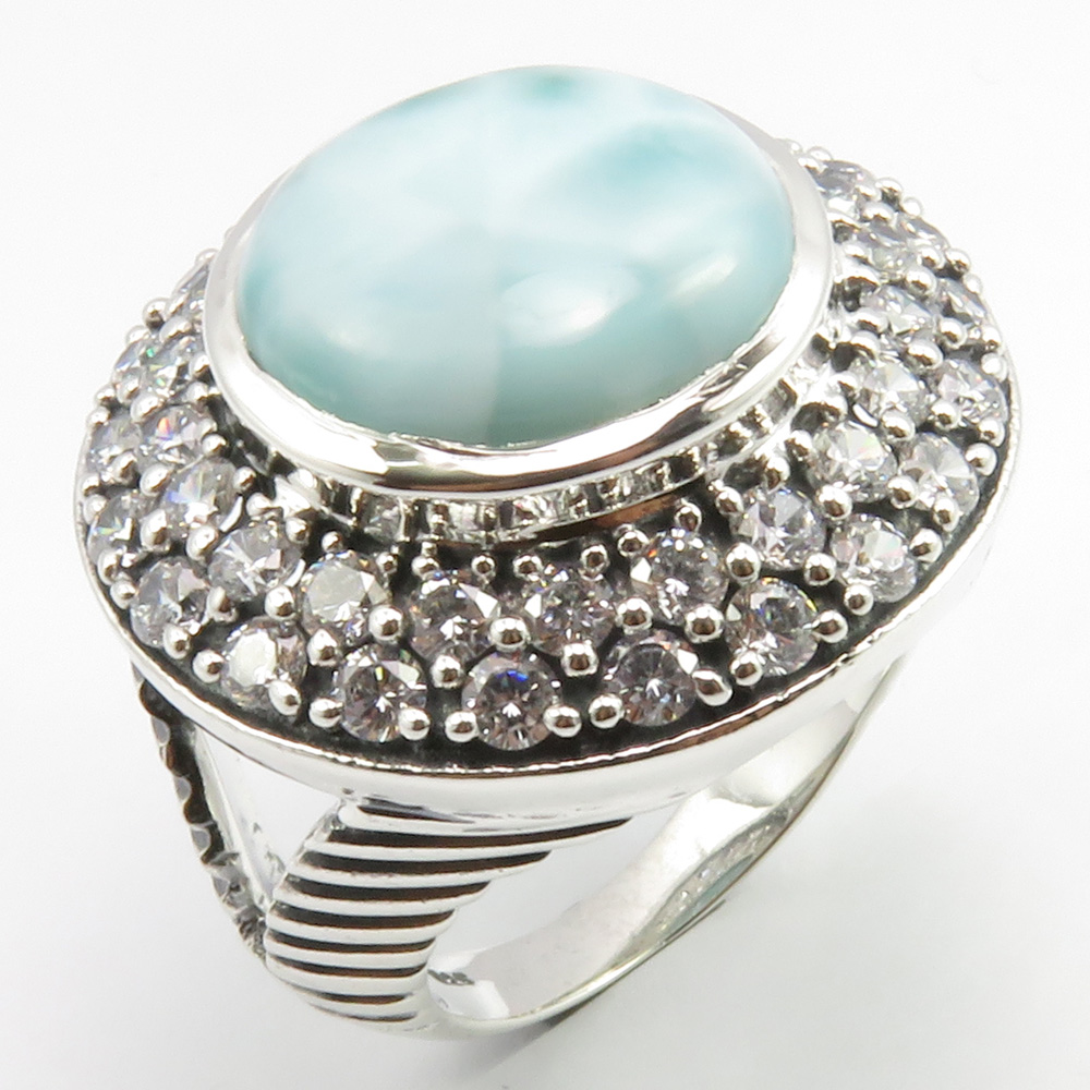 silver beaded design ring ladies larimar jewellery gift. stunning colour Solid Sterling silver Larimar ring