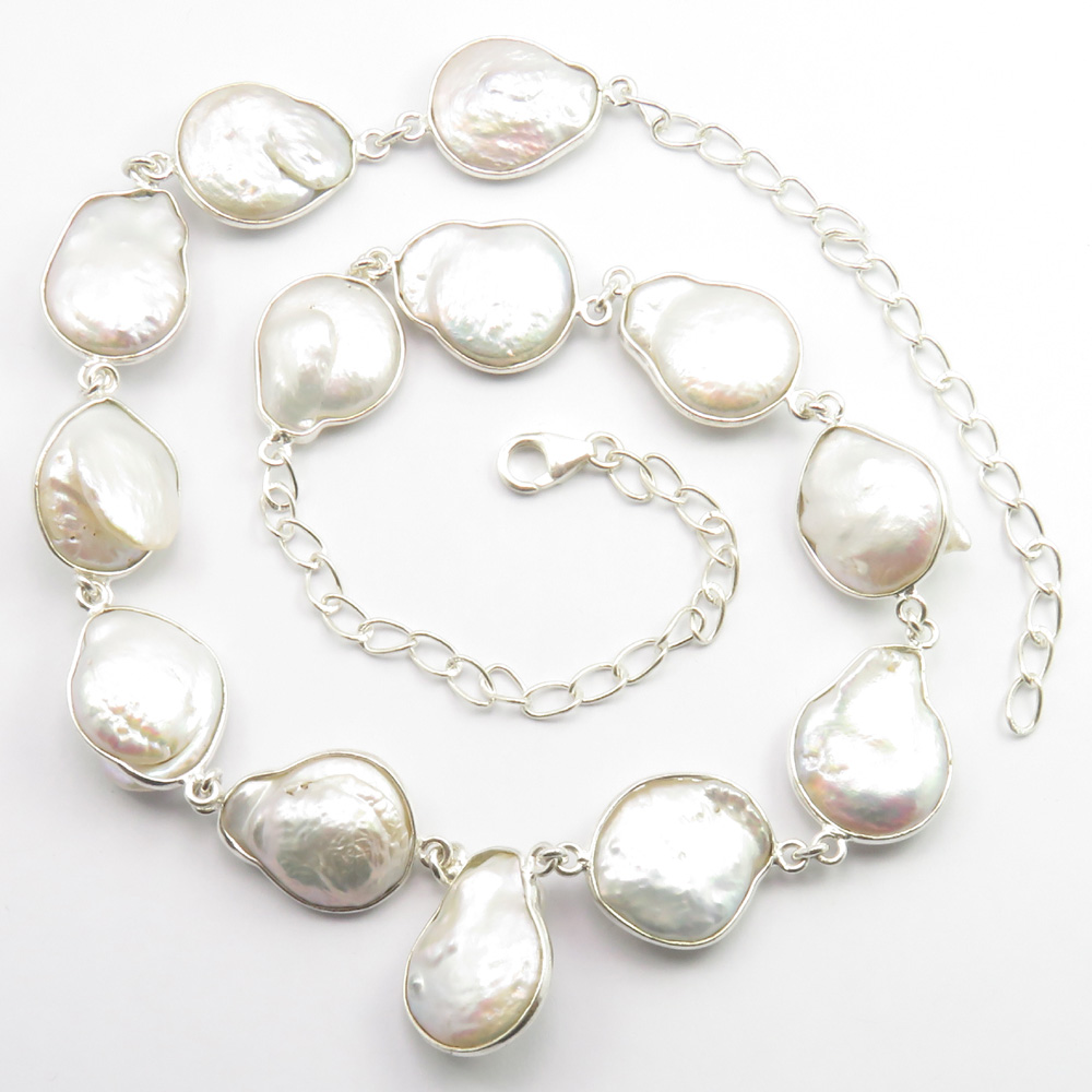 Pearl necklace Biwa beads Baroque 925 Silver XXL Statement Chain