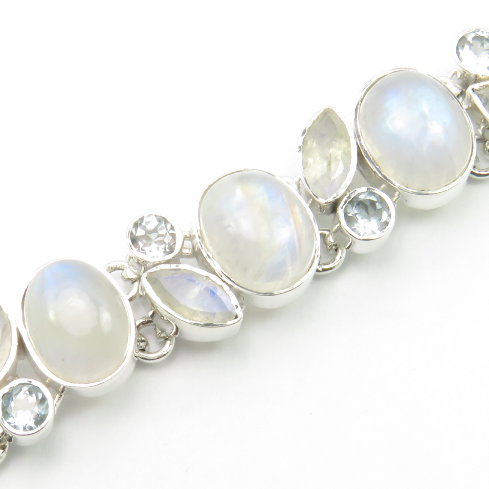 925 Solid Silver Real Rainbow Moonstone Bracelet 8.1/" 7.8 Grams New Gemstone