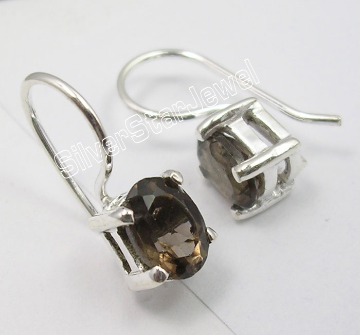 Quality Boho Silver Earring 925 Sterling Silver Earring Oval Earring Beautiful Smoky Quartz AAA Ear Wire Earring Gift For Her