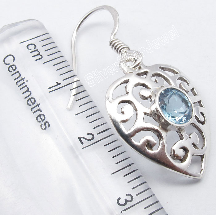 925 Sterling Silver 5 x 5 mm Blue Topaz Dangle Earrings New Wholesale Jewelry