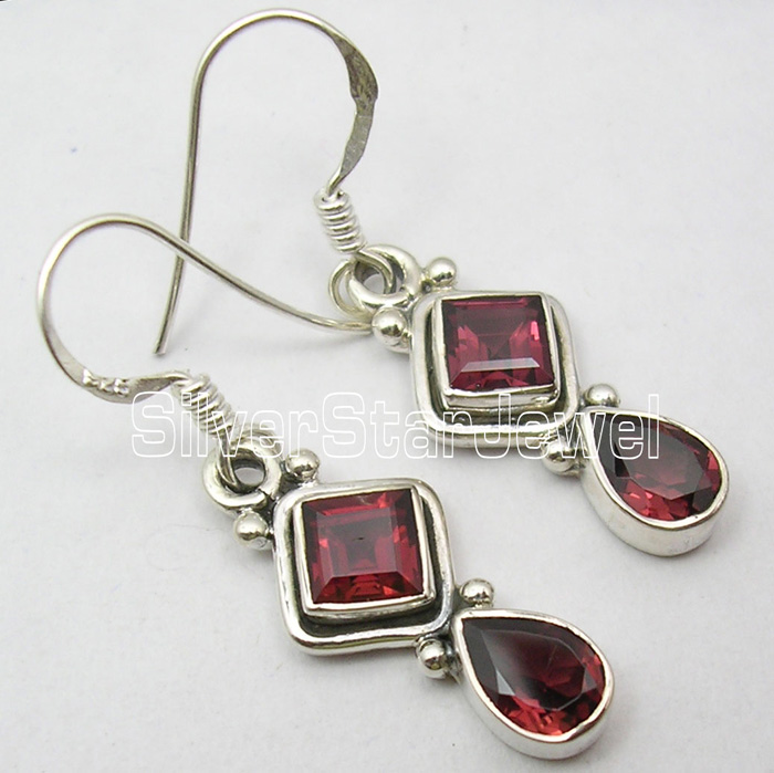 925 Solid Sterling Silver Dangle Earrings 1.4/" NATURAL RUBY Wedding Jewellery